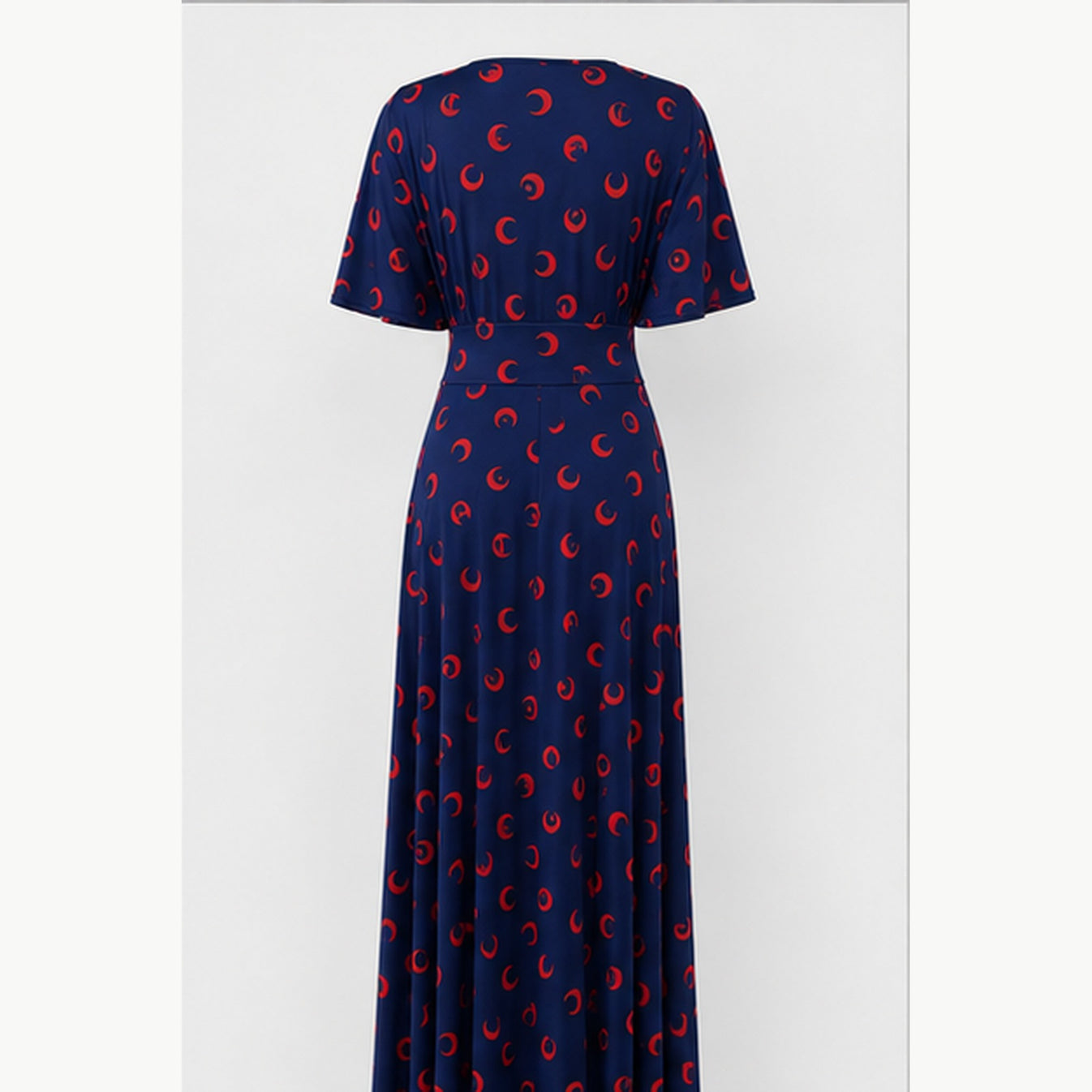 Jimi Fei Paris Maxi Jurk Dames - One Size - Navy Rood Maanprint - back