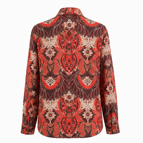 Angelle Milan Travelstof Blouse - Bruin Koraal Ornamentele Bloemenprint
