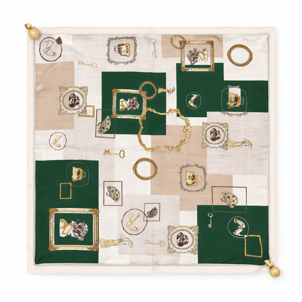 HS Sjaal - In 5+ Kleuren - Met Magneet - Vierkant - Groen/Beige