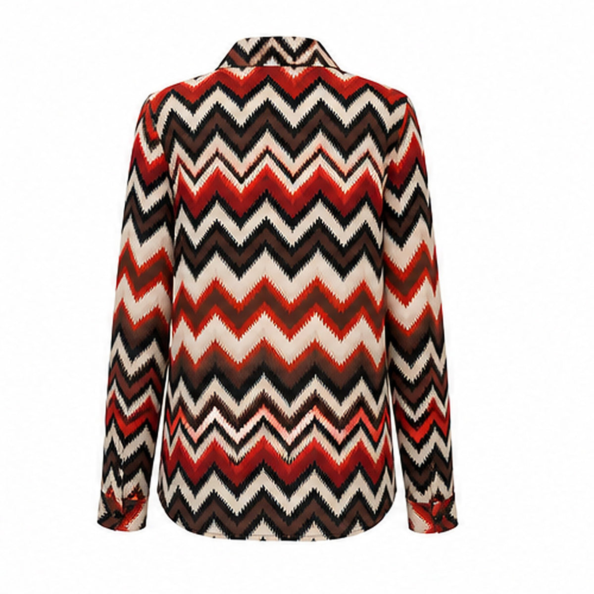 Angelle Milan Travelstof Blouse - Rood Bruin Crème Chevronprint