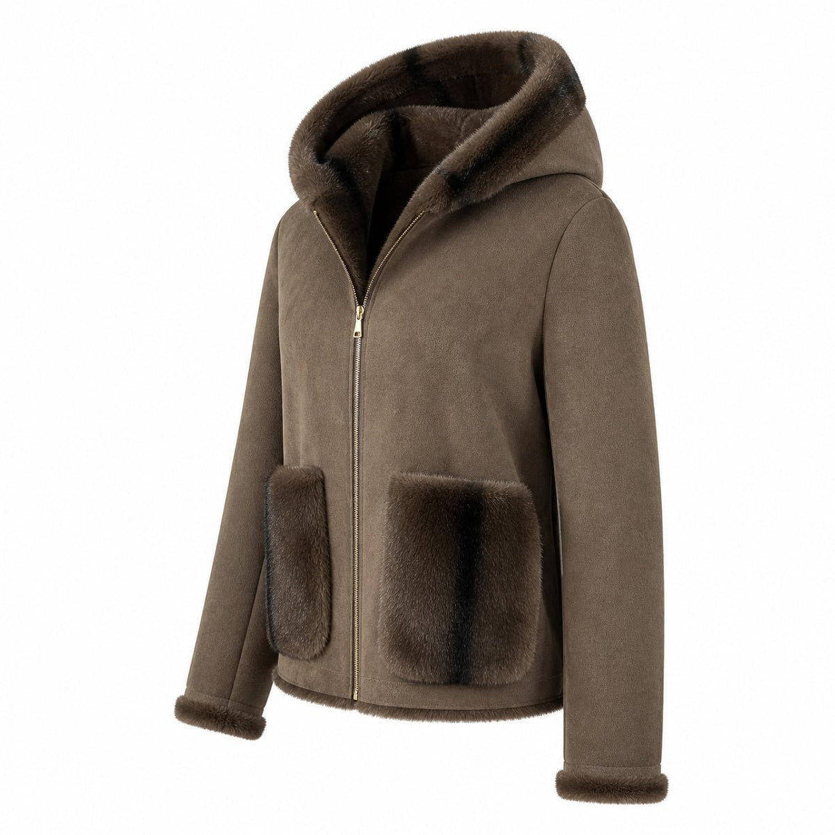 Reversible Jas - Bruin - Faux Fur & Suèdelook - One Size