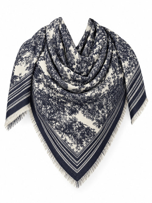 Vierkante Paisley Bloemensjaal met Franjes - 135x135 cm