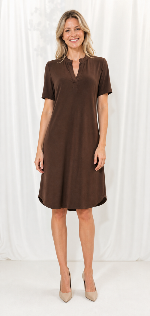 Angelle Milan Travelstof Jurk - Chocoladebruin Effen