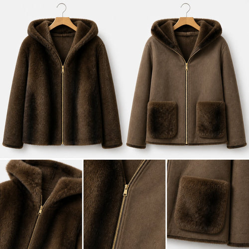 Reversible Jas - Bruin - Faux Fur & Suèdelook - One Size