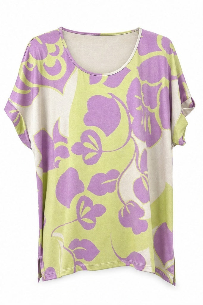 Joy top lime/lila/creme - Vooraanzicht ghost mannequin