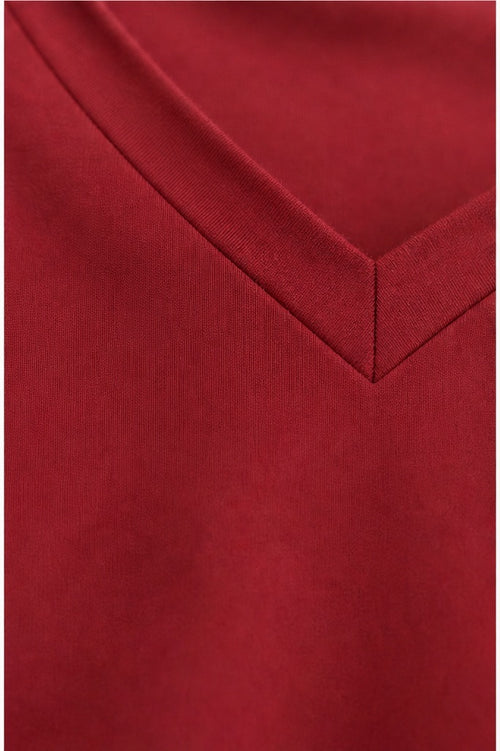 Stella Fiora top rood - Detail stof, print en knopen