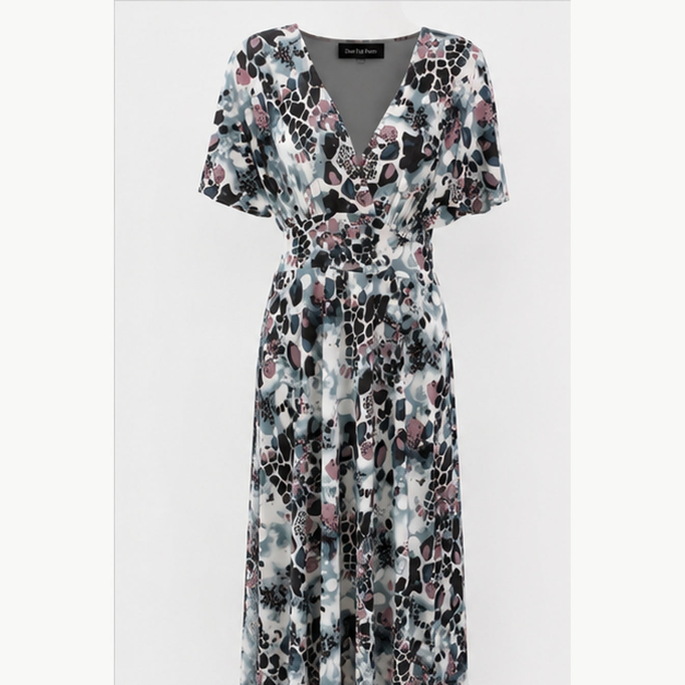 Jimi Fei Paris Maxi Jurk Dames - One Size - Grijs Mauve Animal Abstract - front