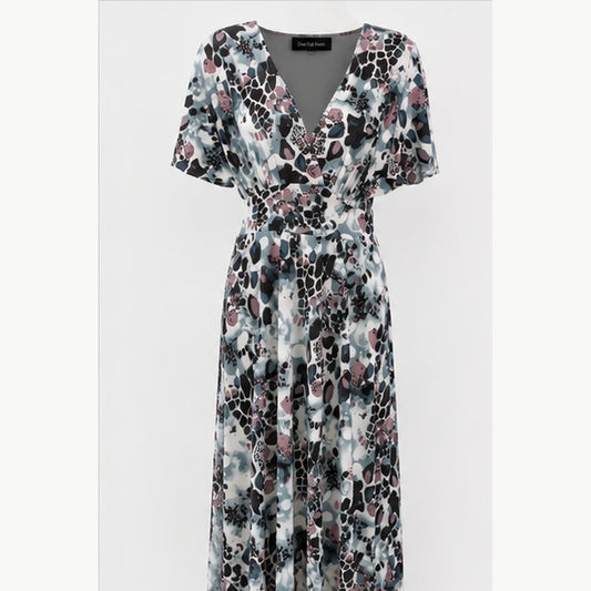 Jimi Fei Paris Maxi Jurk Dames - One Size - Grijs Mauve Animal Abstract - front