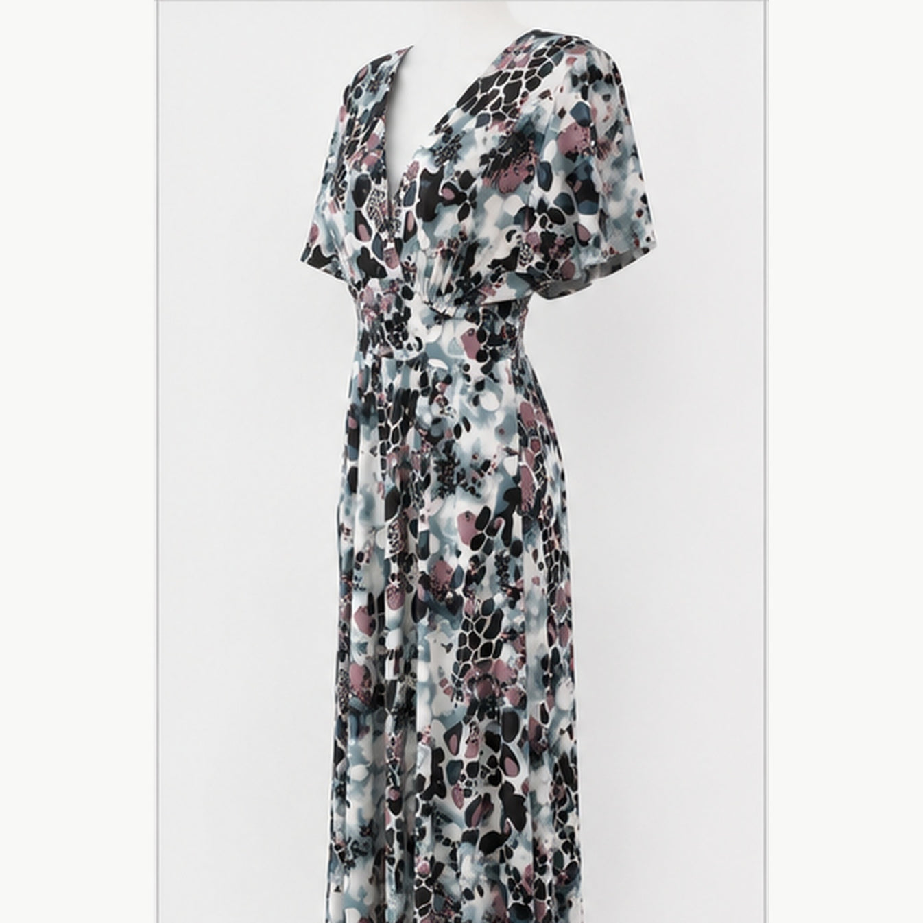 Jimi Fei Paris Maxi Jurk Dames - One Size - Grijs Mauve Animal Abstract - side