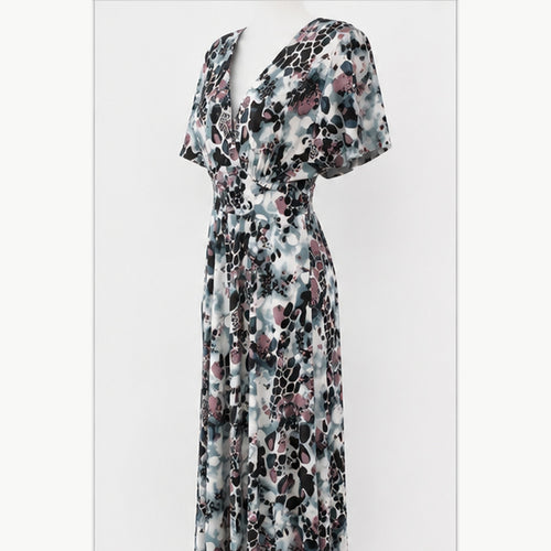 Jimi Fei Paris Maxi Jurk Dames - One Size - Grijs Mauve Animal Abstract - side