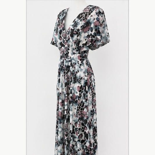 Jimi Fei Paris Maxi Jurk Dames - One Size - Grijs Mauve Animal Abstract - side