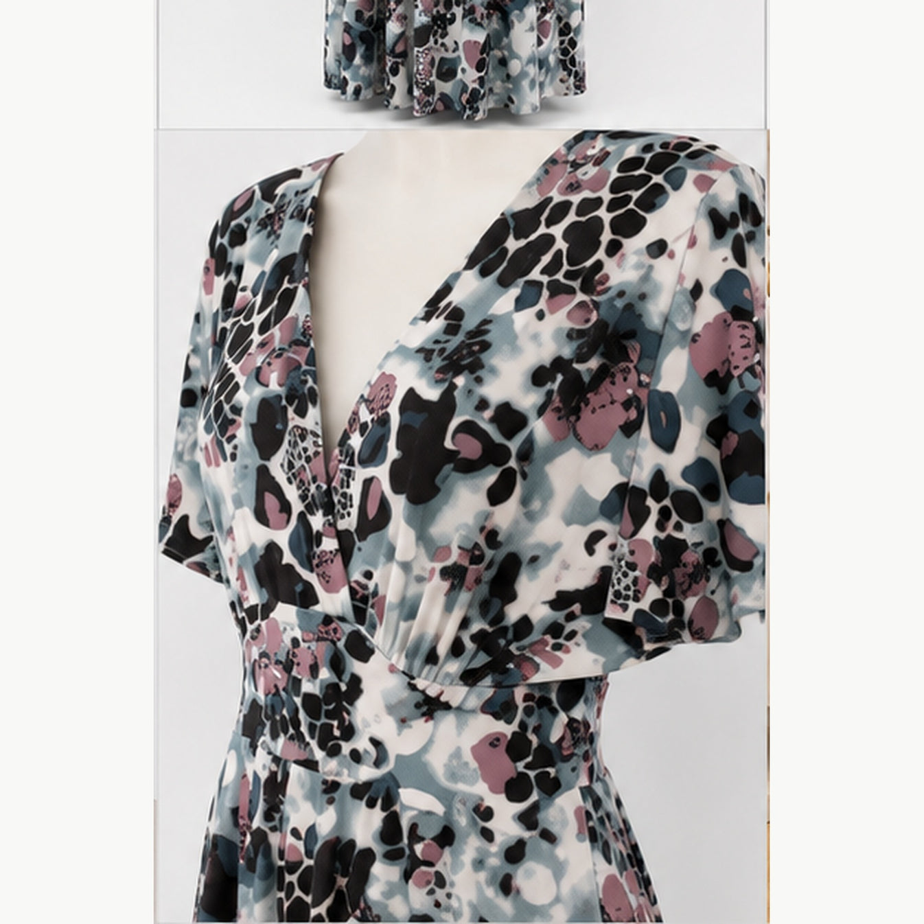 Jimi Fei Paris Maxi Jurk Dames - One Size - Grijs Mauve Animal Abstract - detail