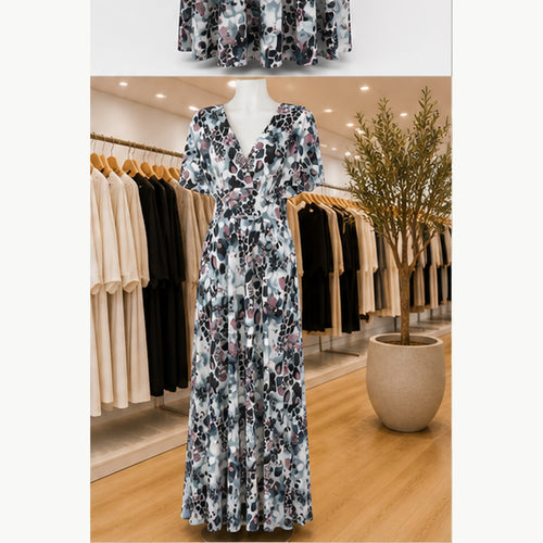 Jimi Fei Paris Maxi Jurk Dames - One Size - Grijs Mauve Animal Abstract - in setting