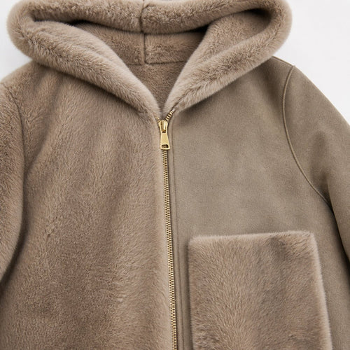 Reversible Jas - Taupe - Faux Fur & Suèdelook - One Size