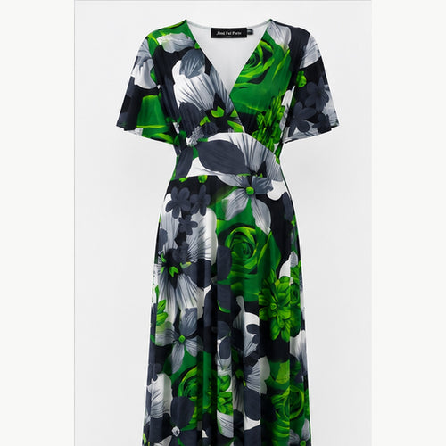 Jimi Fei Paris Maxi Jurk Dames - One Size - Groen Grijs Bloemenprint - front