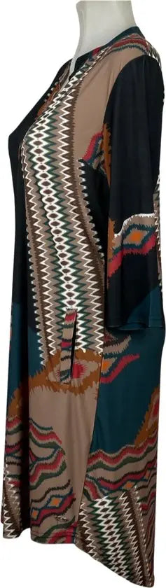 Angelle Milan - travelstof jurk - print Zeeblauw/Beige/Rood - Ademend - Kreukherstellend - Duurzame zomerjurk - Mapsy B.V