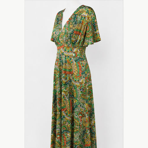 Jimi Fei Paris Maxi Jurk Dames - One Size - Groen Oranje Paisley - side