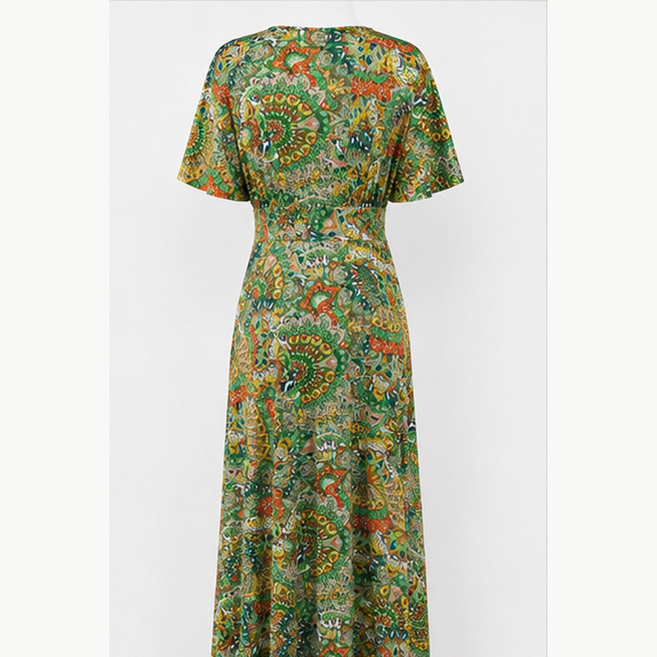 Jimi Fei Paris Maxi Jurk Dames - One Size - Groen Oranje Paisley - back