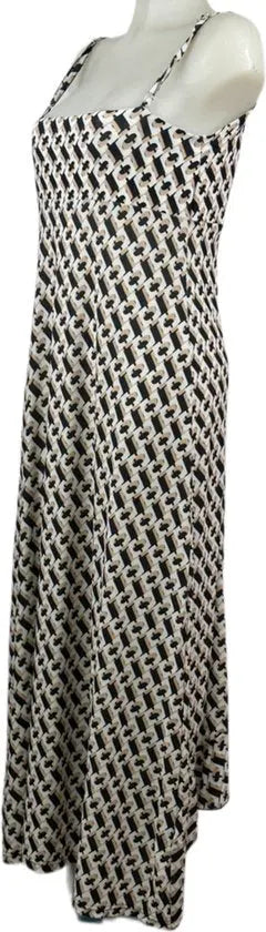 Angelle Milan – Travelkleding voor dames – Wit/Beige/Zwarte Lange Jurk met Bandjes – Ademend – Kreukherstellend – Duurzame jurk - Mapsy B.V