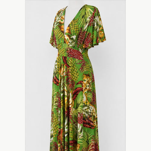 Jimi Fei Paris Maxi Jurk Dames - One Size - Groen Tropisch Bladprint - side