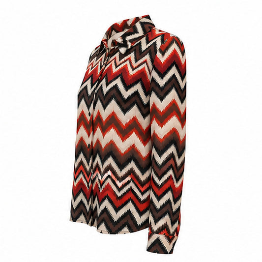 Angelle Milan Travelstof Blouse - Rood Bruin Crème Chevronprint