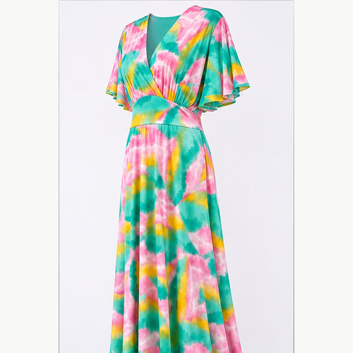 Jimi Fei Paris Maxi Jurk Dames - One Size - Roze Teal Geel Tie-Dye - side