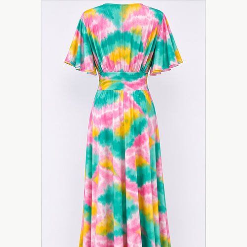 Jimi Fei Paris Maxi Jurk Dames - One Size - Roze Teal Geel Tie-Dye - back