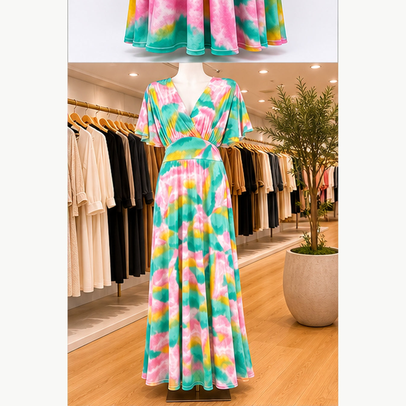 Jimi Fei Paris Maxi Jurk Dames - One Size - Roze Teal Geel Tie-Dye - in setting