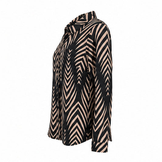 Angelle Milan Travelstof Blouse - Zwart Taupe Chevronprint