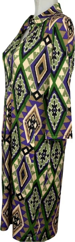 Angelle Milan - travelstof jurk - Multikleur Groen/Paars - Ademend - Kreukherstellend - Duurzame zomerjurk - in 5 maten! - Mapsy B.V