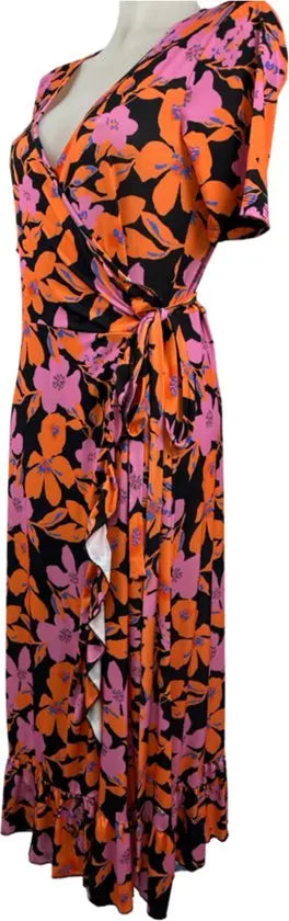 Angelle Milan – travelstof jurk – Roze/Oranje Overslag Jurk – Ademend – Kreukherstellend – Duurzame jurk - Mapsy B.V