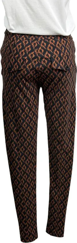 Nous - Casual broek - Bruine print - Taillekoord - Travelstof - Maat XXL - In 5 maten verkrijgbaar