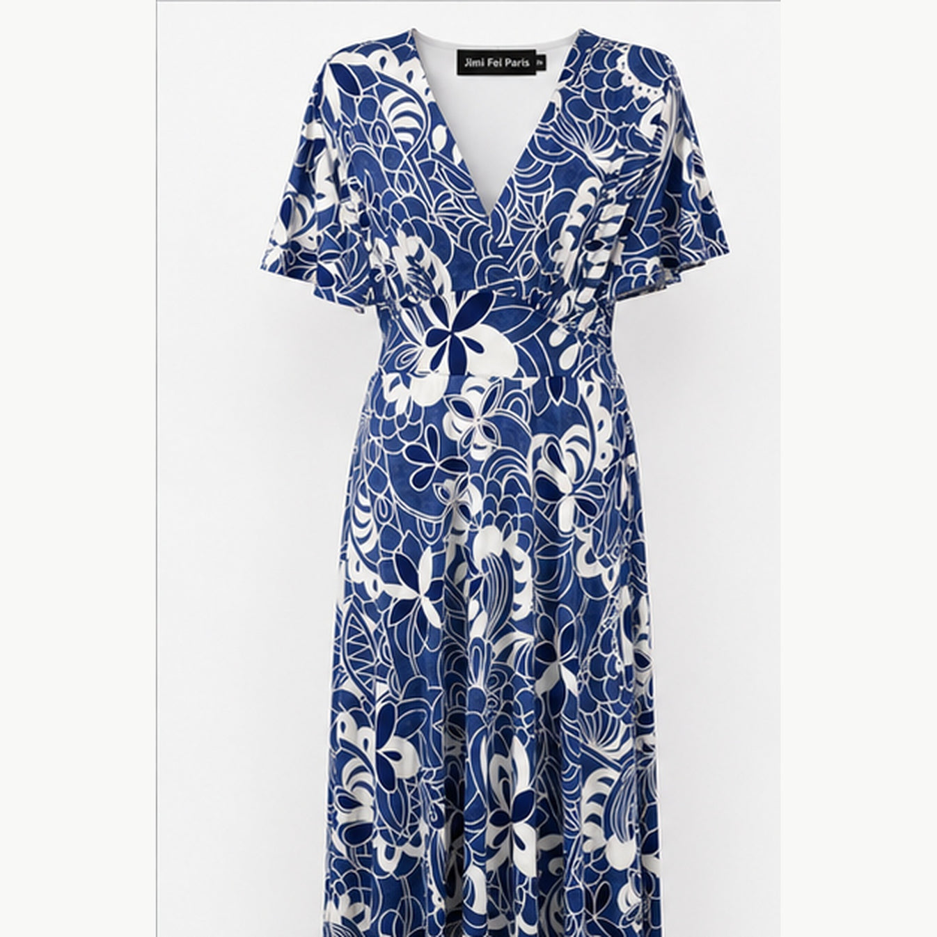 Jimi Fei Paris Maxi Jurk Dames - One Size - Navy Wit Bloemlijnprint - front