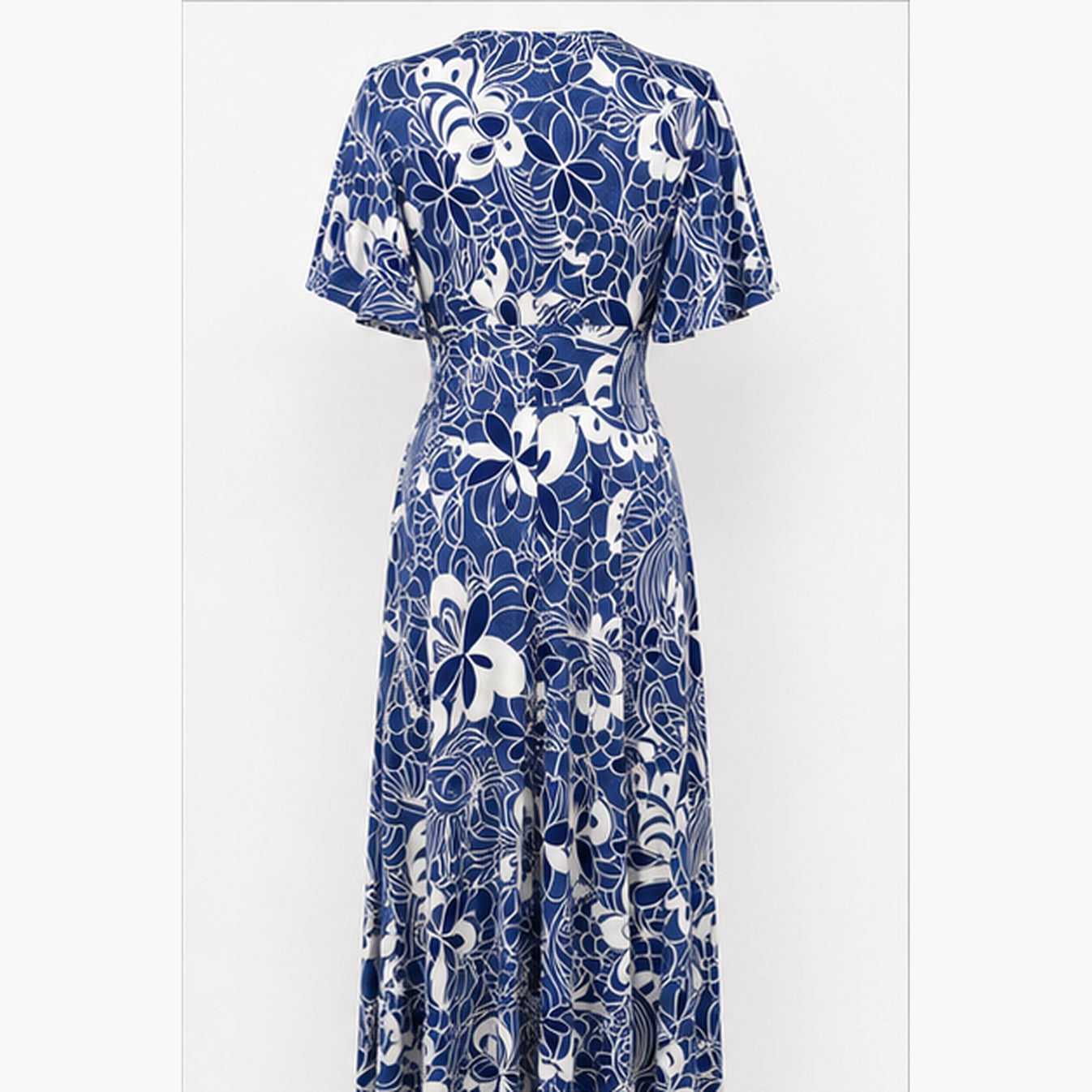 Jimi Fei Paris Maxi Jurk Dames - One Size - Navy Wit Bloemlijnprint - back