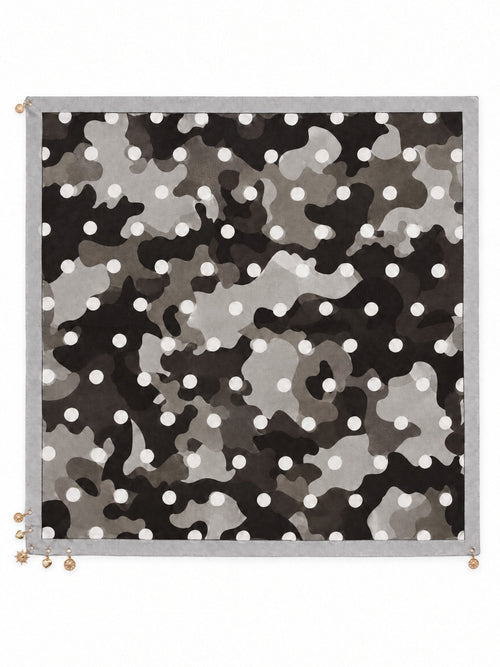 Camouflage Sjaal met Stippen en Gouden Bedeltjes