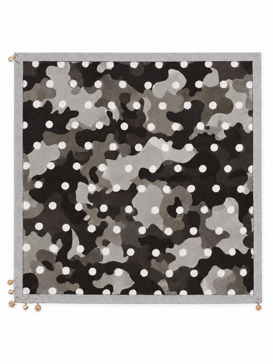 Camouflage Sjaal met Stippen en Gouden Bedeltjes