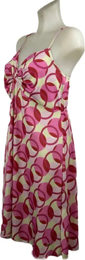Angelle Milan –travelstof jurk – Roze/gele Jurk met Bandjes en Twist - Mouwloos – Ademend – Kreukherstellend – Duurzame jurk - Mapsy B.V