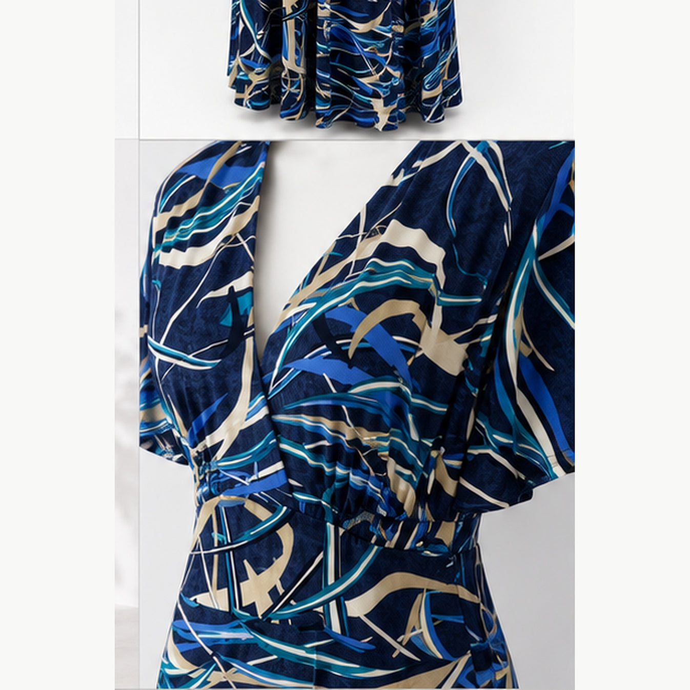 Jimi Fei Paris Maxi Jurk Dames - One Size - Navy Blauw Abstracte Lijnen - detail