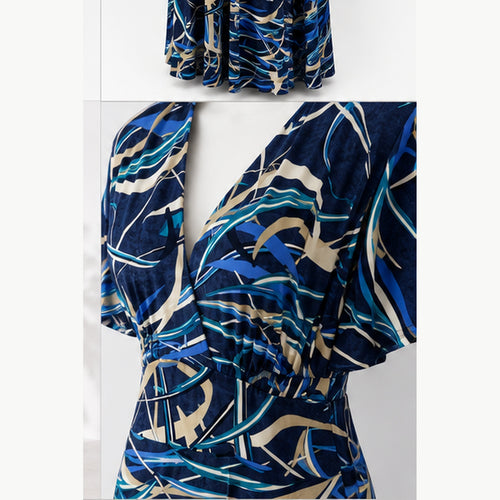 Jimi Fei Paris Maxi Jurk Dames - One Size - Navy Blauw Abstracte Lijnen - detail