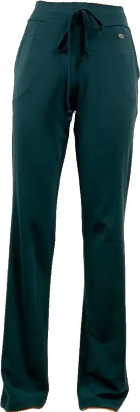 Angelle Milan – travelstof broek voor dames – Donkergroene Broek met Wijde Pijpen – Ademend – Kreukherstellend - Mapsy B.V