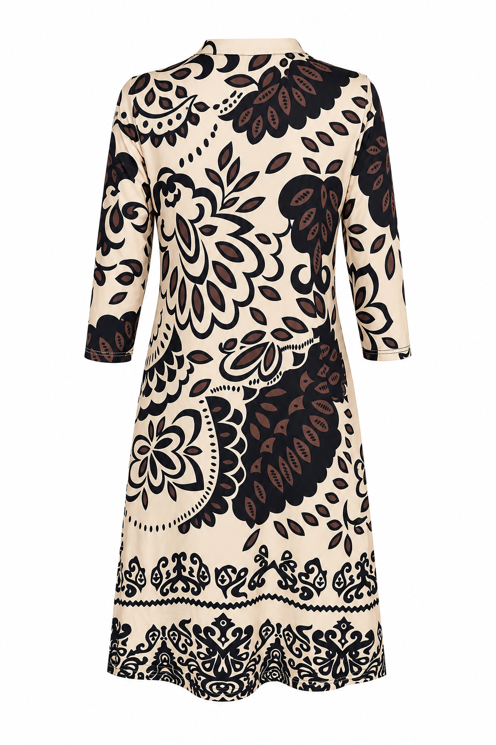 Angelle Milan Travelstof Jurk - Crème Zwart Bruin Botanische Print