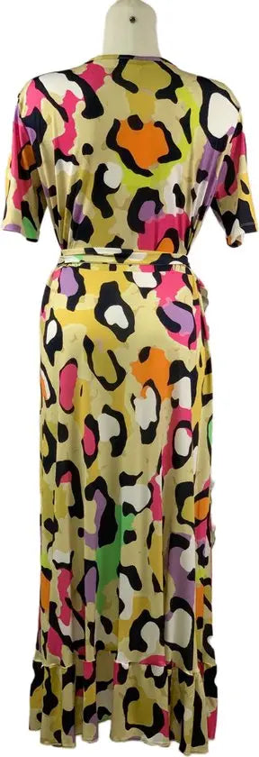 Angelle Milan - Lange travelstof jurk Geel met Pastel Kleuren - Travelstof - Rijk - Duurzaam In 5 maten - Mapsy B.V