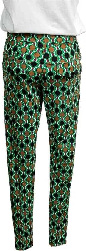 Angelle Milan - Casual broek - Groen patroon - Travelstof - Taillekoord - Maat S - In 5 maten beschikbaar