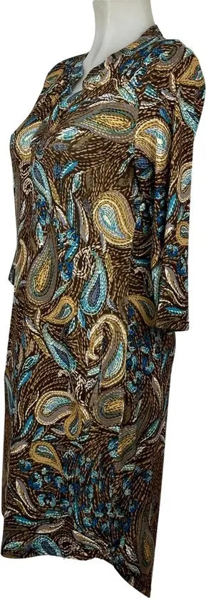 Angelle Milan - travelstof jurk - Multikleur pauw blauw/geel - Ademend - Kreukherstellend - Duurzame zomerjurk - in 5 maten! - Mapsy B.V