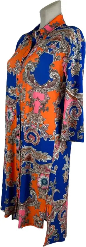 Angelle Milan – Travelkleding voor dames – Oranje Blauwe Jurk – Ademend – Kreukherstellend – Duurzame jurk - In 5 maten - Maat L