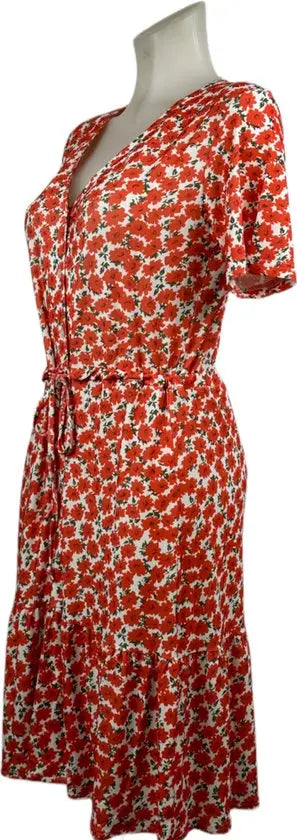 Angelle Milan – travelstof jurk – Rode Bloemenjurk met Strik – Ademend – Kreukherstellend – Duurzame jurk - Mapsy B.V