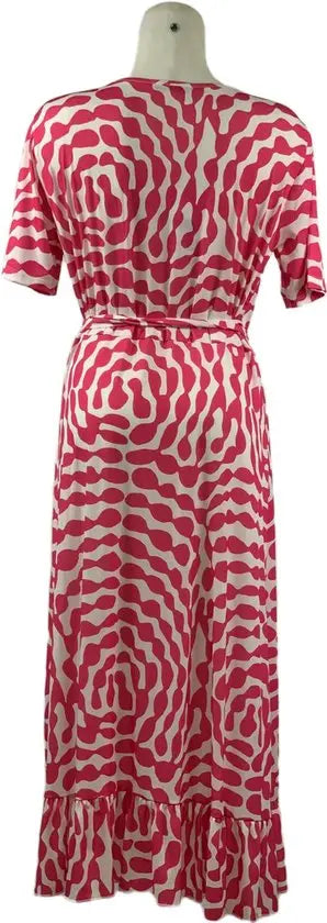 Angelle Milan - Lange travelstof jurk Roze met Wit Patroon - Travelstof - Rijk - Duurzaam In 5 maten - Mapsy B.V