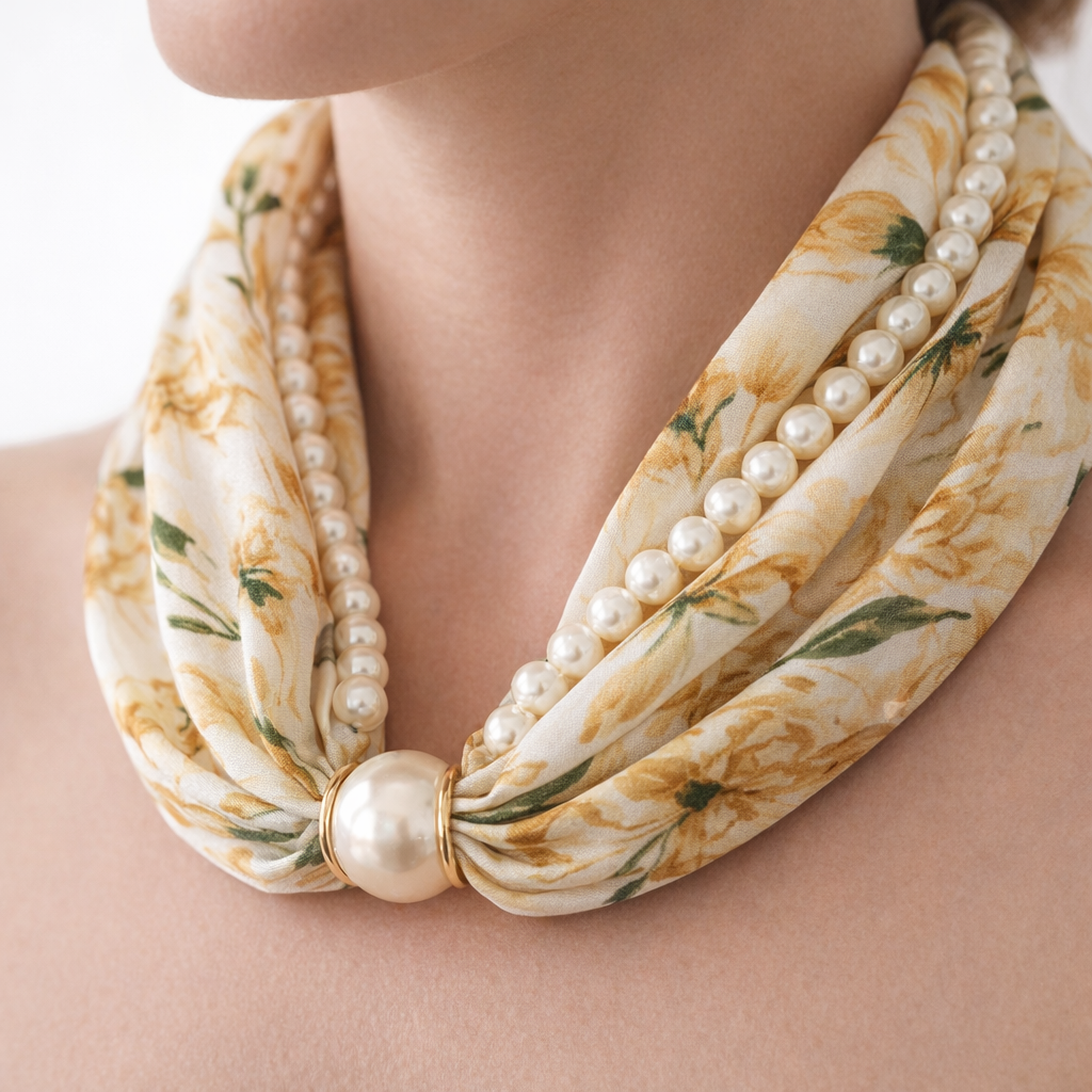 HS Parelsjaal + Ketting - Incl. Magneet Parel Ketting! - 9 kleuren - parel detail - DETAIL