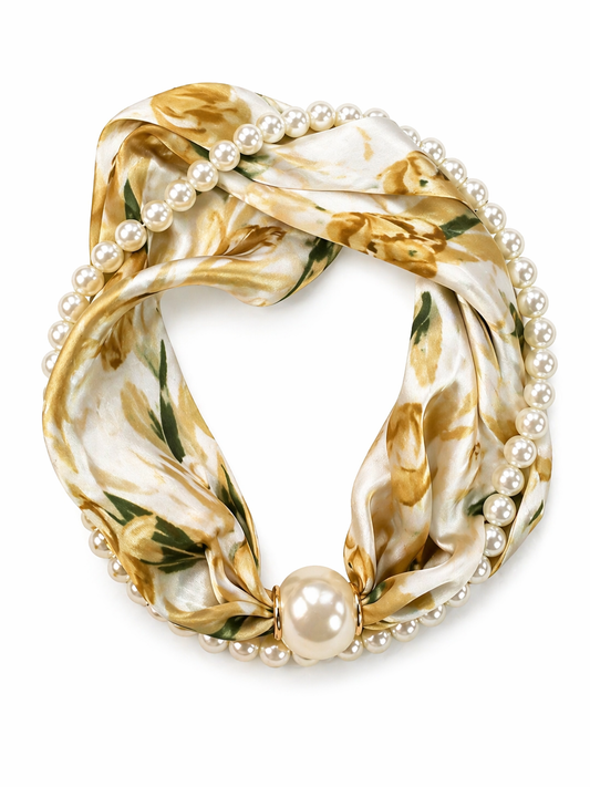 HS Parelsjaal + Ketting - In 9+ Kleuren - Incl. Magneet Parel Ketting! - Beige