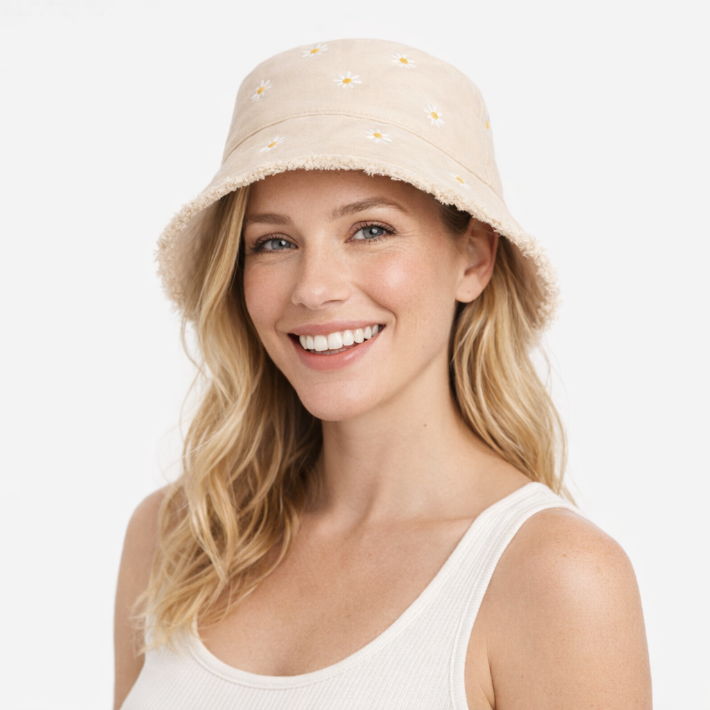 HS Buckethat - Margrietjes - zomerse accessoire - 5 kleuren - MODEL_FRONT